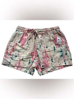 Old Navy Women's Small High-Waisted Linen-Blend Tie Dye Shorts Drawstring New